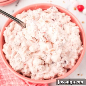 cranberry fluff salad in pink bowl