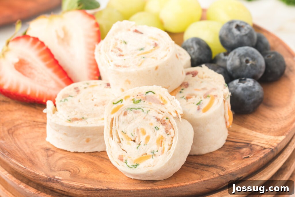 Creamy Chicken Bacon Ranch Pinwheels 6 cut chicken bacon ranch pinwheels with assorted fruit