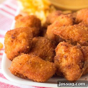 A plate full of golden-brown homemade Chick-fil-A nuggets.