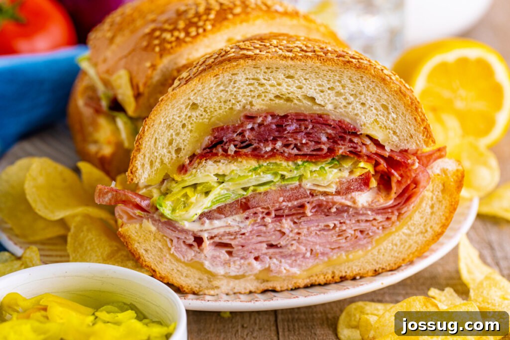 Multiple slices of Italian sub sandwiches arranged neatly on a plate, showcasing the vibrant fillings.