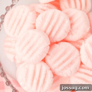 closeup of pink cream cheese mints