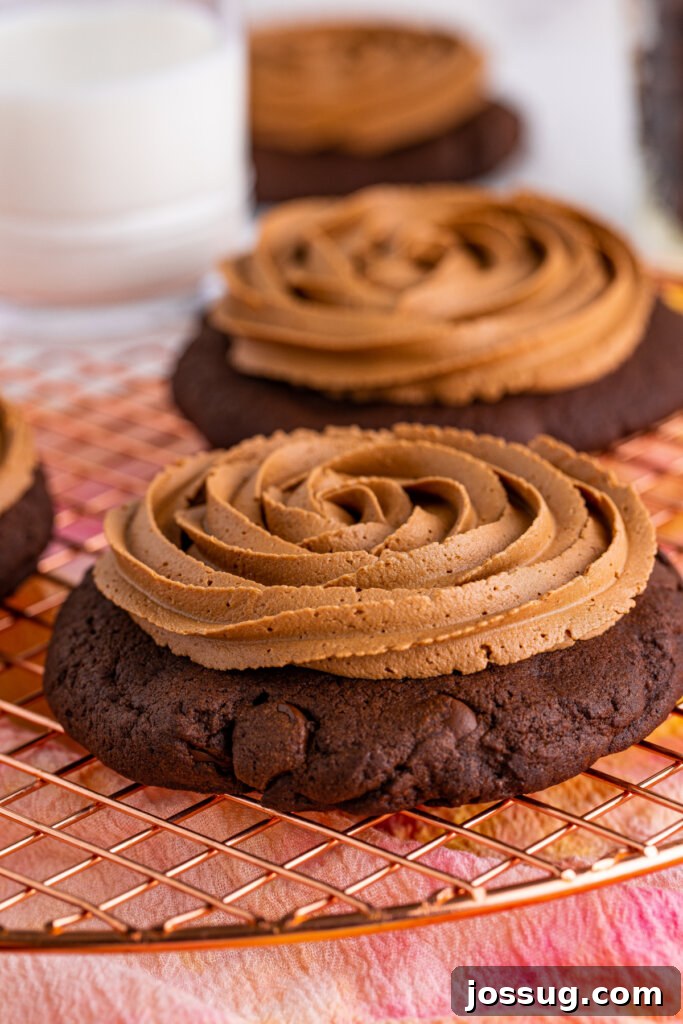Copycat Crumbl Chocolate Cake Cookies on Cooling Rack