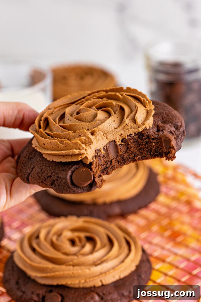 Hand Holding a Copycat Crumbl Chocolate Cake Cookie
