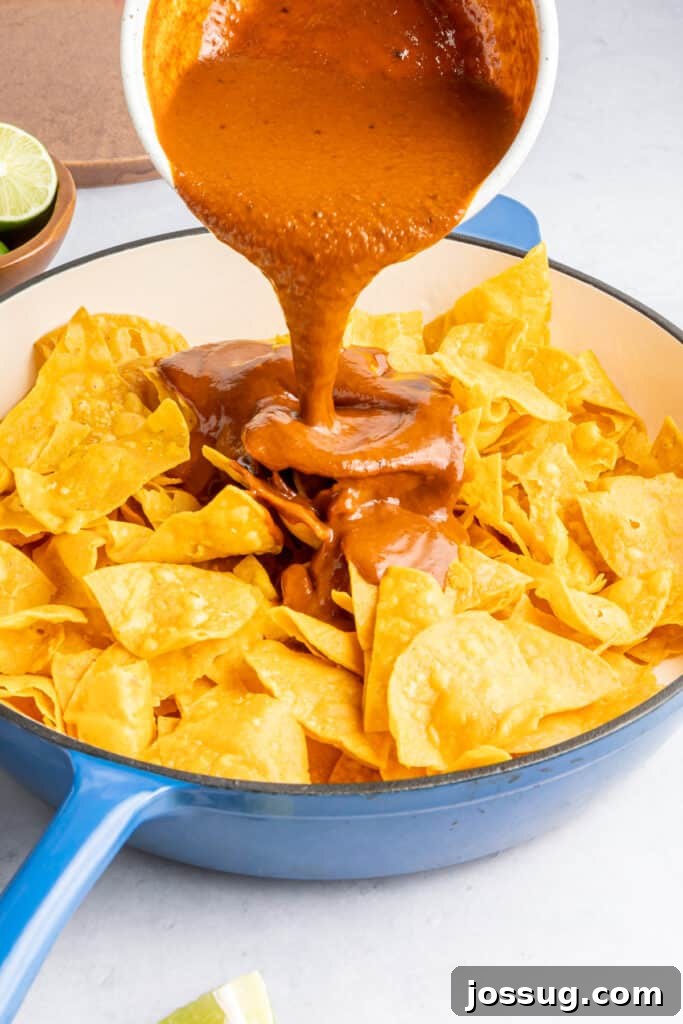 Decadent Mole Chilaquiles 5 Pour the mole over the chips.