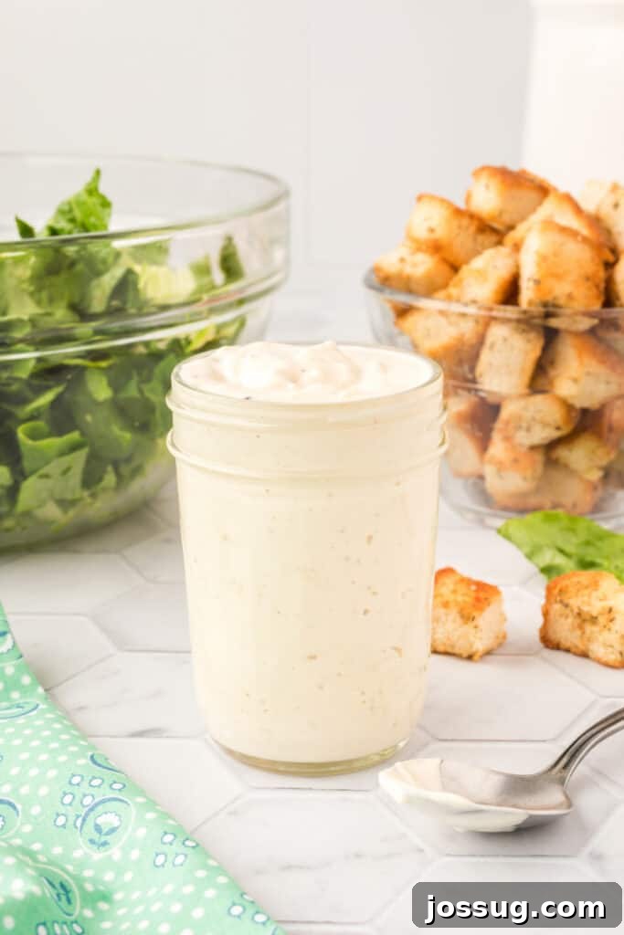 Caesar Salad Reinvented 2 Caesar salad dressing in a glass jar