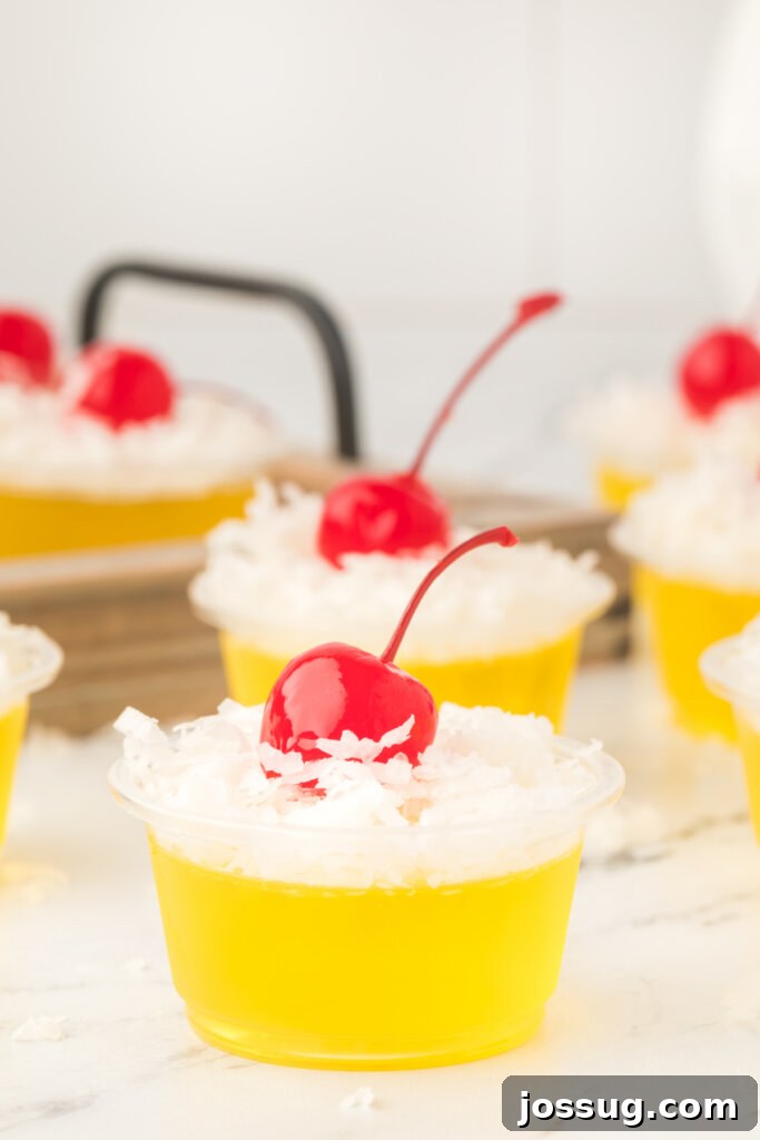 Paradise Piña Jiggle Shots 5 closeup of pina colada jello shots