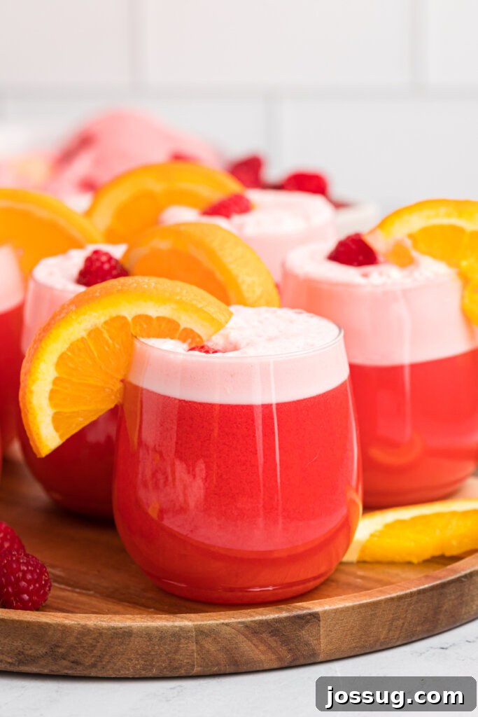 Whimsical Sherbet Swirl 4 glasses of sherbet party punch on serving tray ready to serve