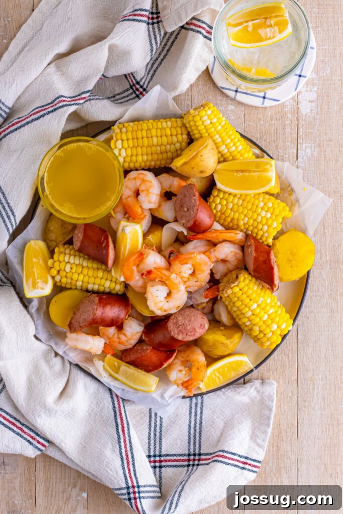 low country boil on plate ready to eat