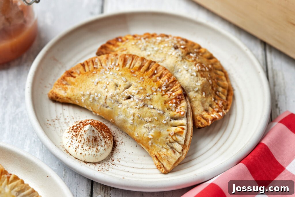 Golden Air Fryer Apple Hand Pies 6 two apple hand pies on a plate