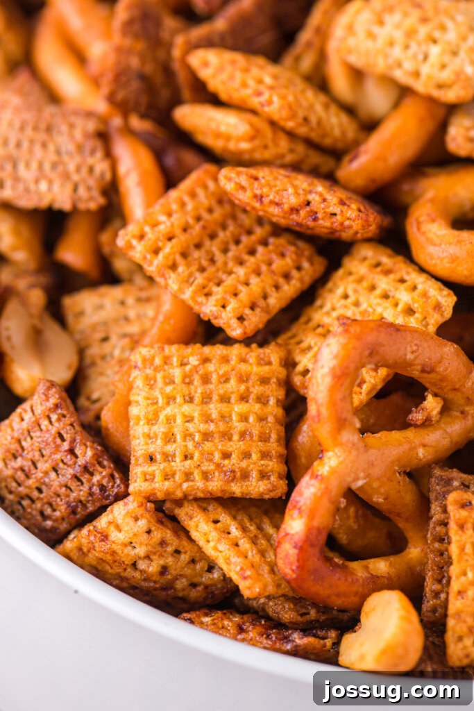 closeup of chex mix