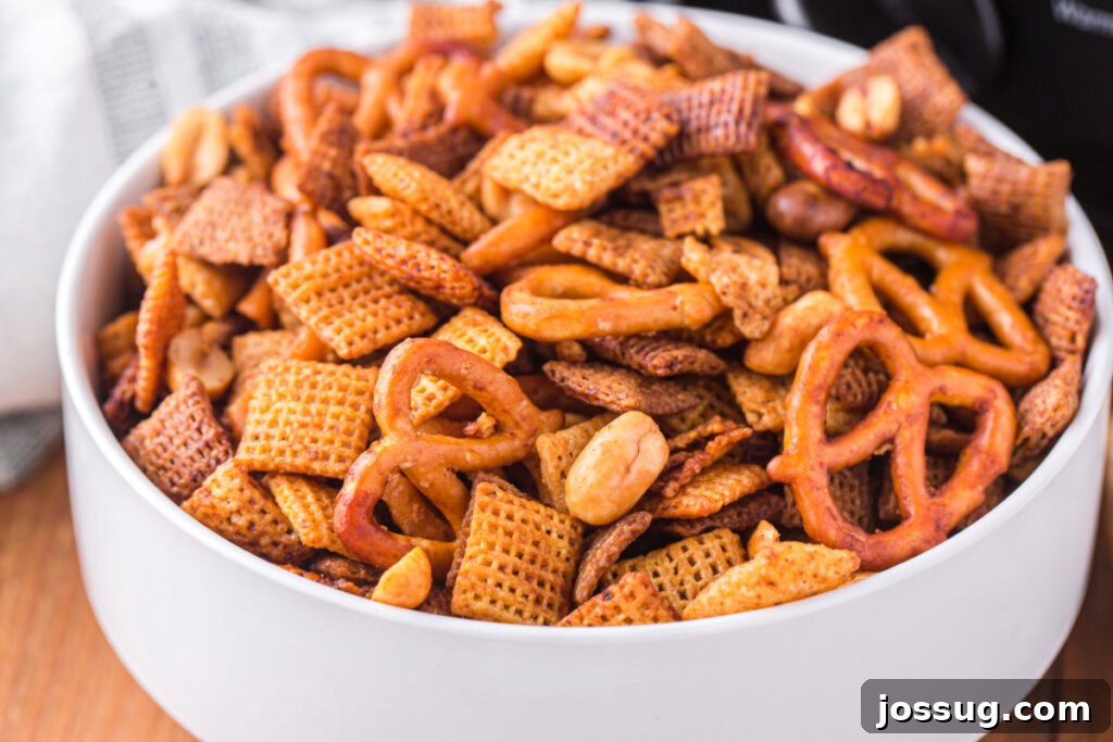 closeup of chex mix in bowl
