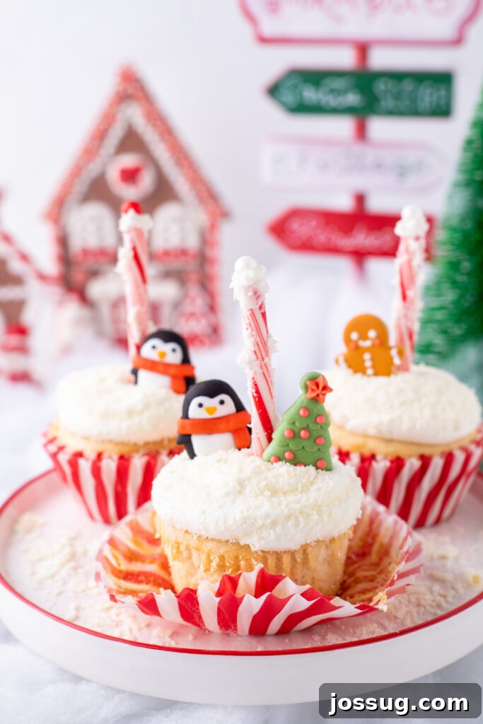 north pole cupcakes on serving plate