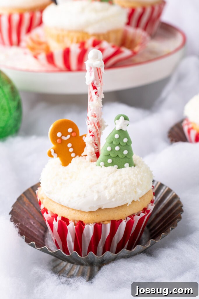 north pole cupcake on metal cupcake stand