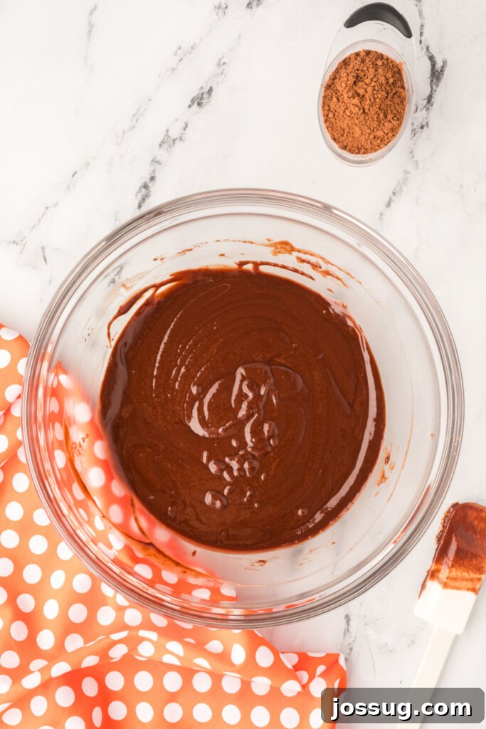 Smooth, glossy chocolate ganache after stirring