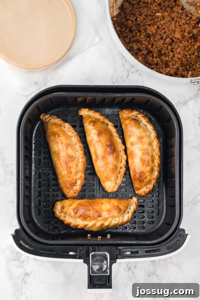 Crispy Air-Fried Beef Empanadas 12 Cook for 10-12 minutes, or until the empanadas are golden brown and crispy.