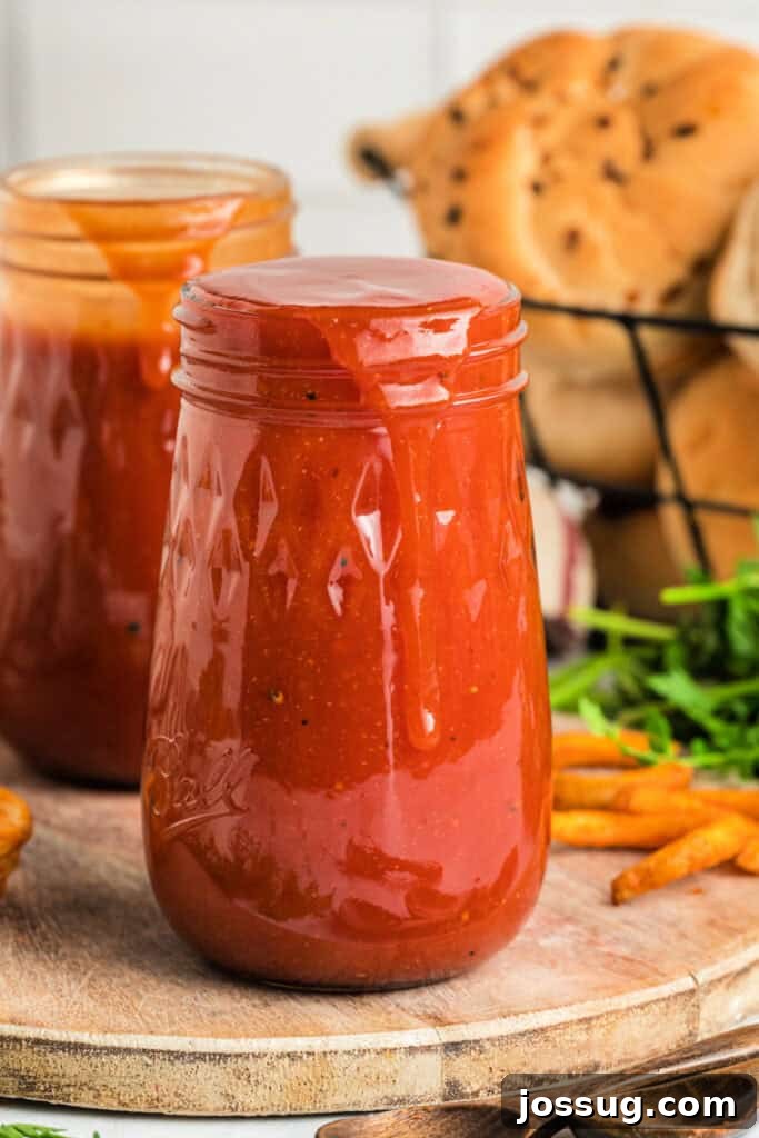 Homemade Arby's Sauce 4 glass jar overflowing with sauce