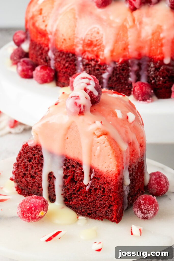 Holiday Red Velvet Flan Delight 2 Slice of Red Velvet Flan Holiday Cake on a elegant white plate, garnished with fresh berries.