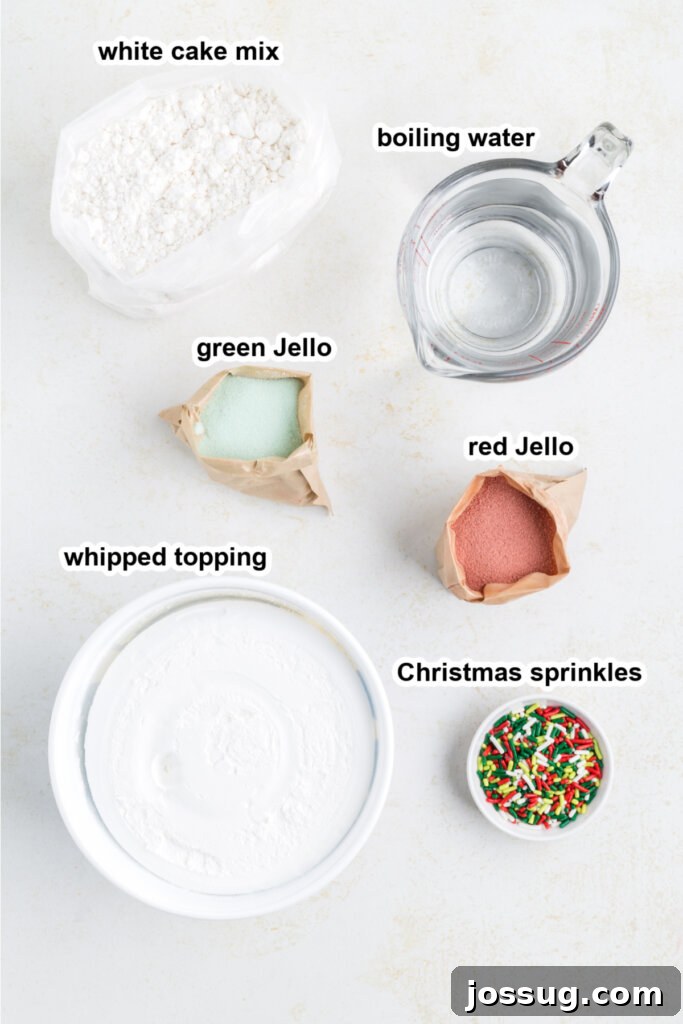 Festive Surprise Poke Cake 4 ingredients to make christmas poke cake