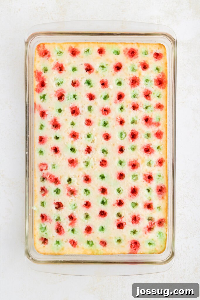 Festive Surprise Poke Cake 9 holes filled with jello
