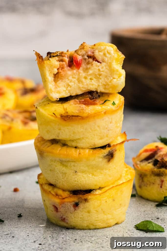 four starbucks egg bites stacked, ready to be enjoyed