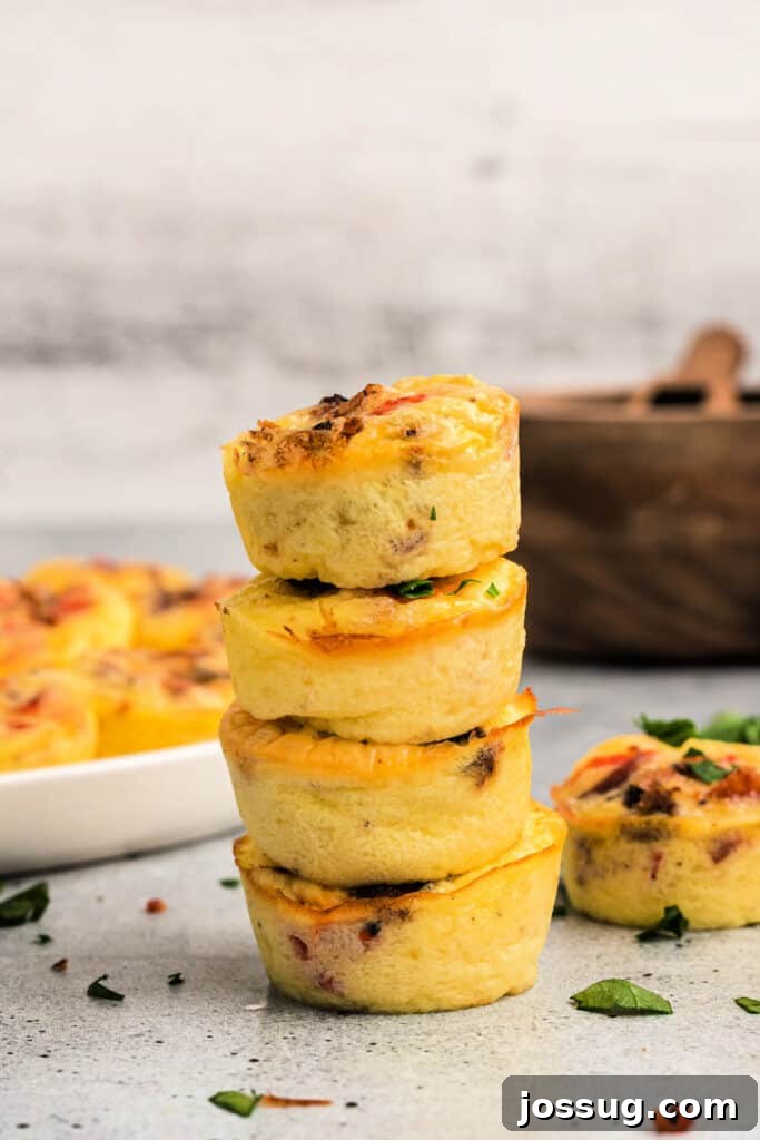 cooked egg bites stacked in a serving dish