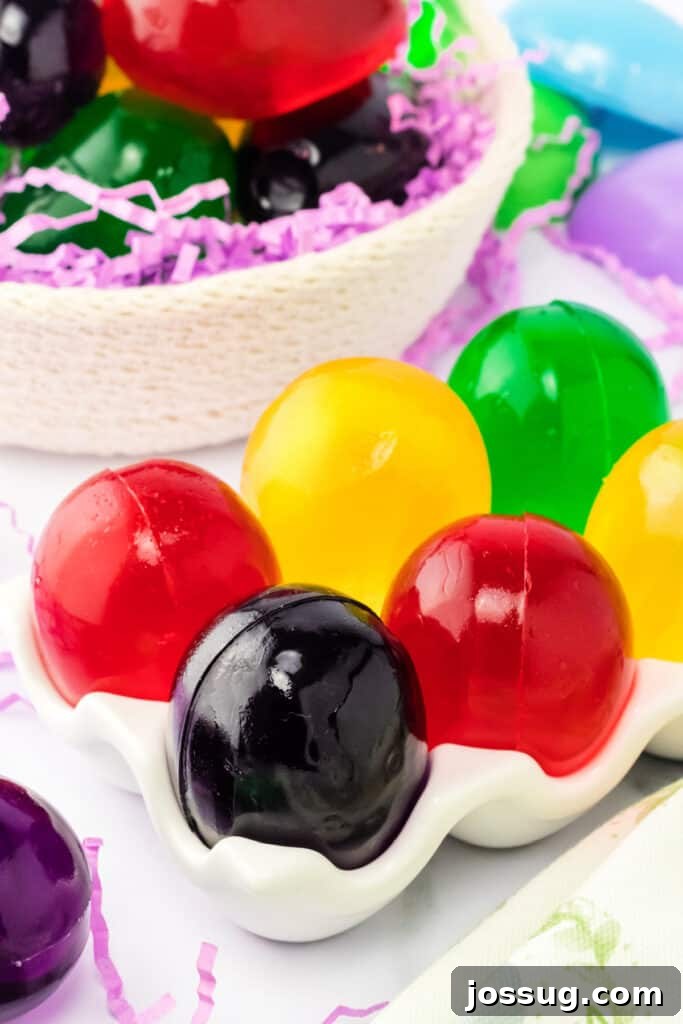 Hoppy Hour Jellies 2 different colors of easter egg jello shots in egg carton holder