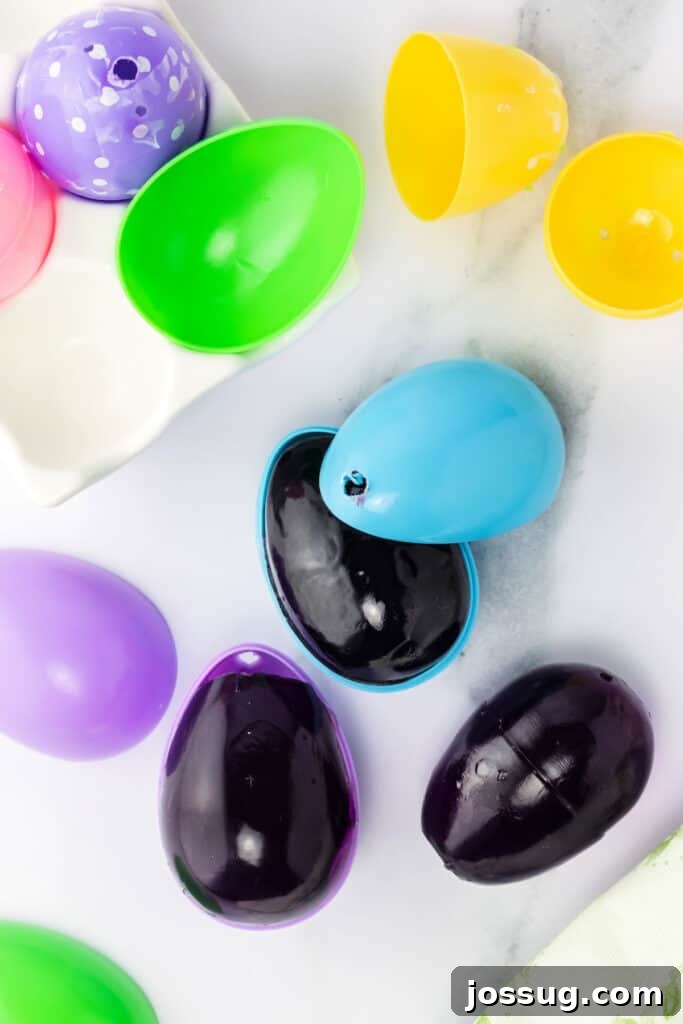Hoppy Hour Jellies 12 Once filled, place in the fridge until the jello sets, approximately 1.5- 2 hours. Carefully remove the tape and break open the egg. Remove and enjoy!