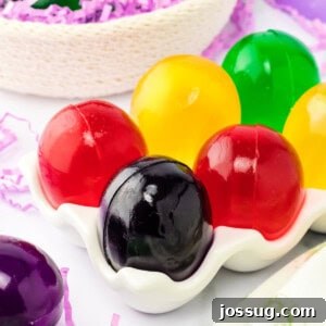 closeup of easter egg jello shots in carton