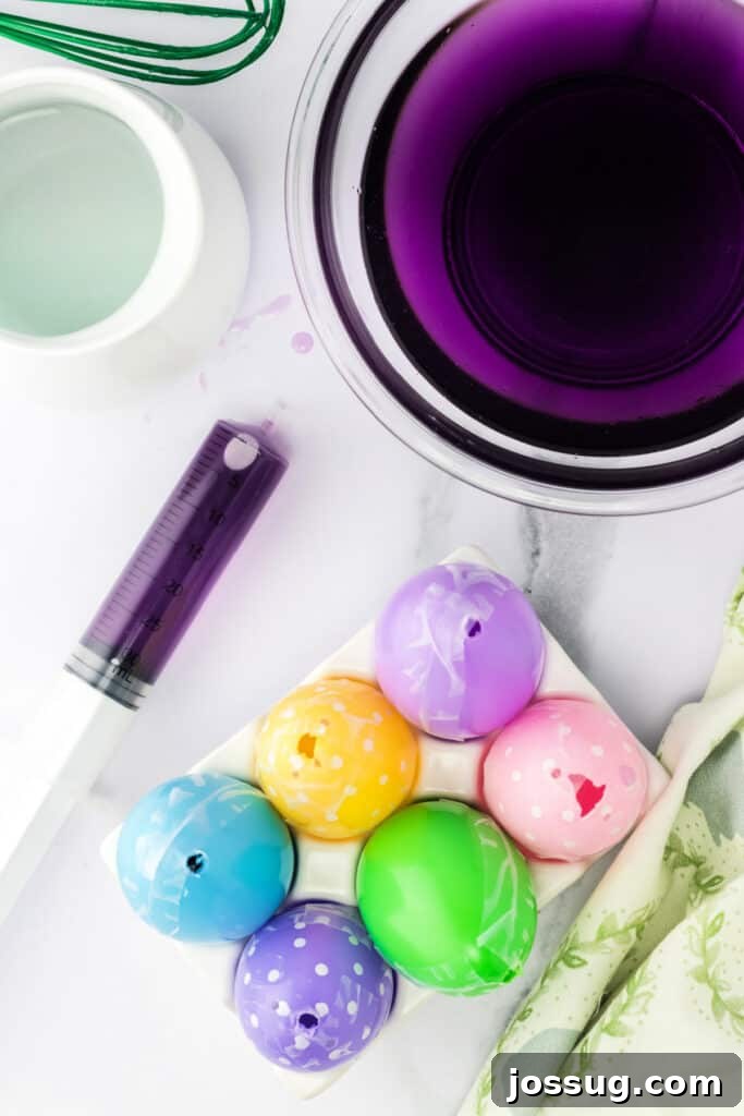 Hoppy Hour Jellies 10 Using the food safe syringe, fill each egg through the hole at the top of the egg.