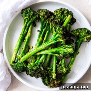 roasted broccolini on white plate