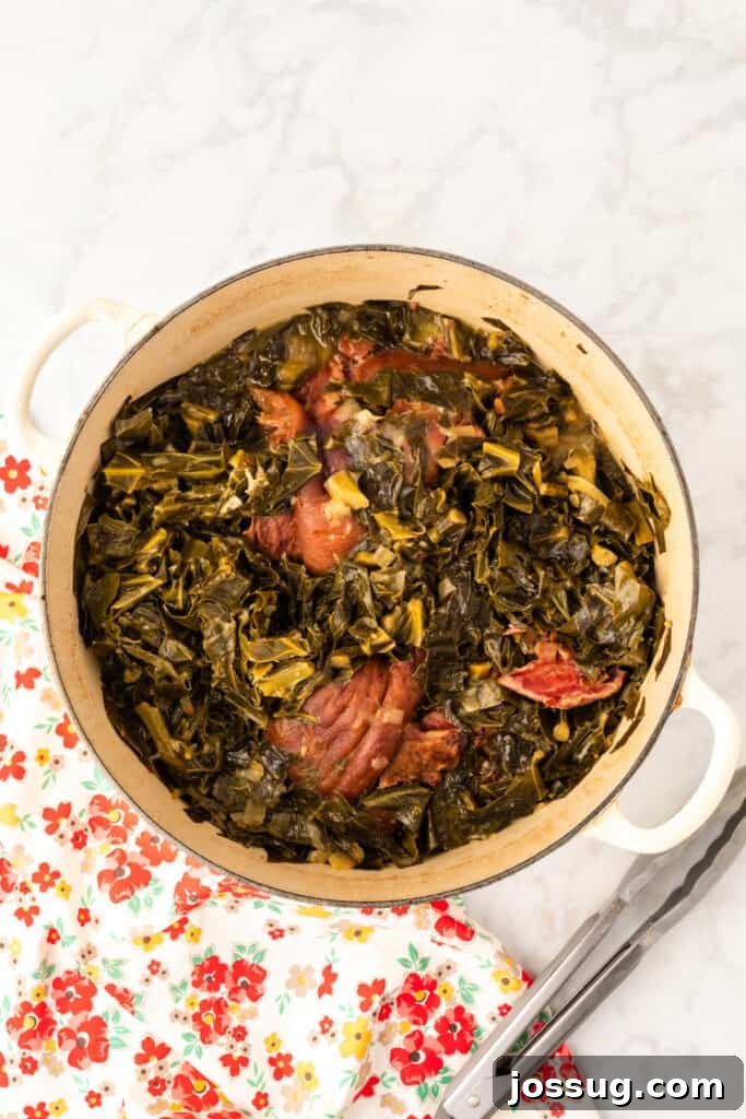 Soulful Southern Greens 9 Cook until the greens have reached the desired tenderness, about 2 hours.