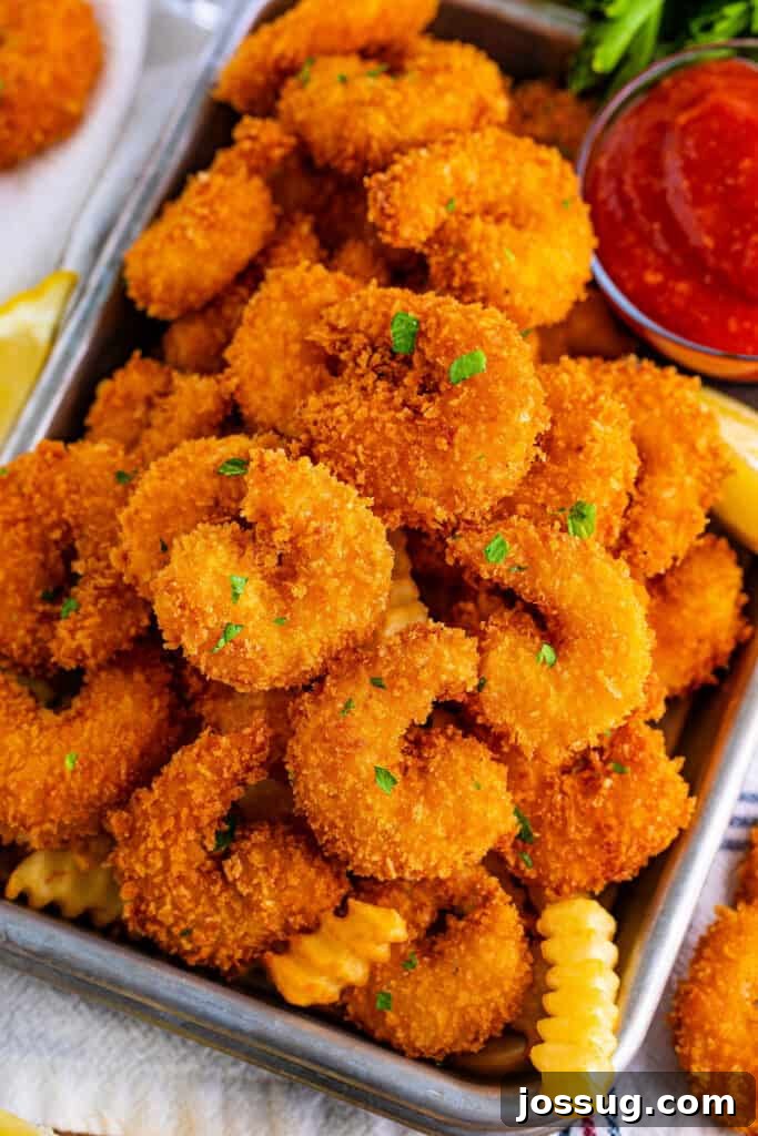 looking down onto a pile of panko fried shrimp