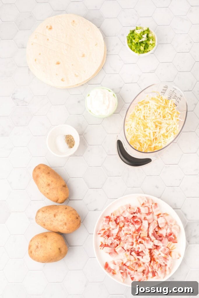 Gourmet Spud Quesadilla 3 ingredients to make loaded baked potato quesadillas