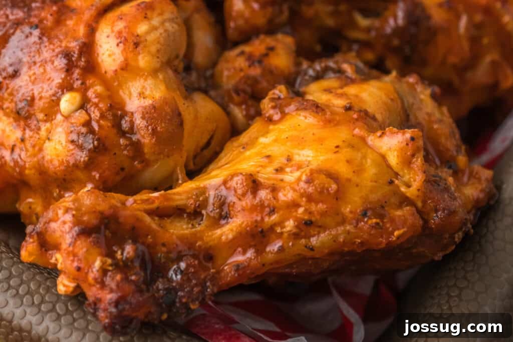 Perfectly Crispy Air Fryer Buffalo Wings 9 Closeup of a single perfectly crispy air fryer buffalo wing