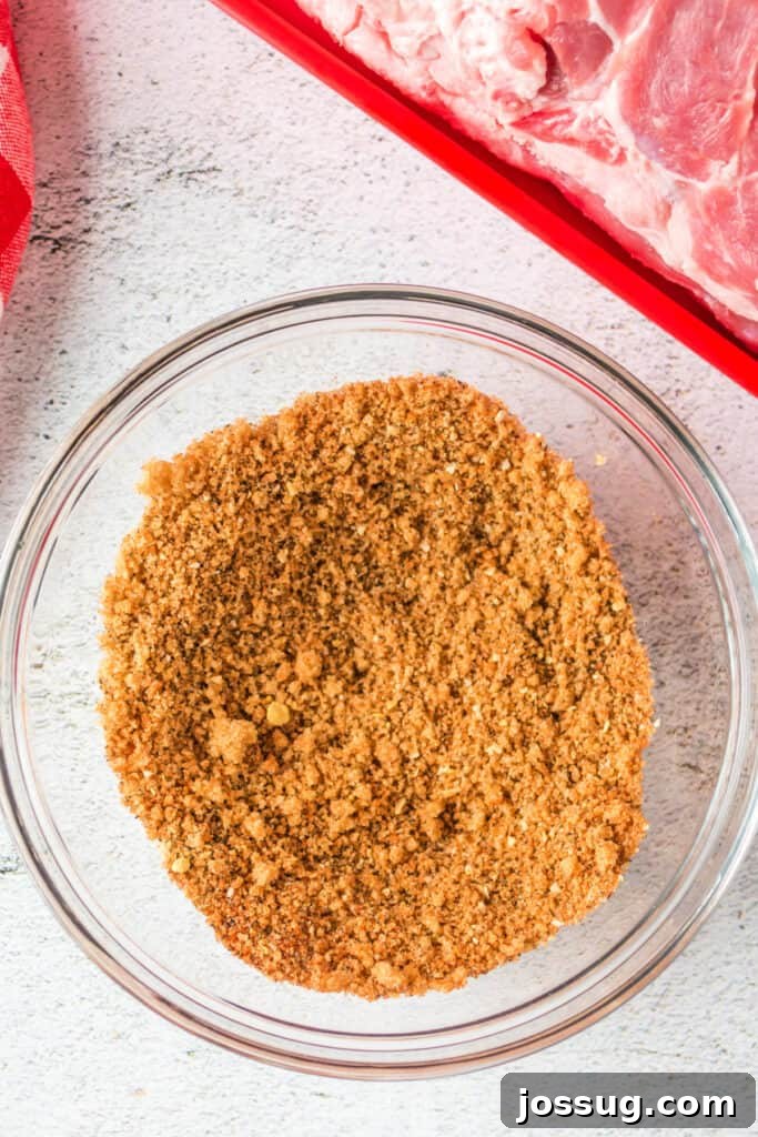 Overhead shot of fully mixed dry rub with fine and coarse textures visible, ready to be applied.