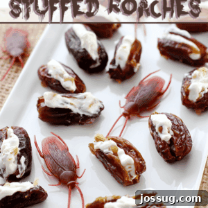 Halloween Stuffed Roaches on a white serving plate, ready to be devoured.
