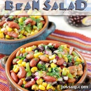 Mexican Bean Salad in two bowls with two cans of Bush's Beans.