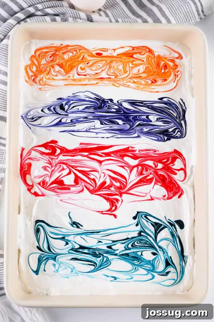 Cool Whip Marbled Easter Eggs 5 Food dye gently swirled into the Cool Whip with a toothpick, creating a marbled effect