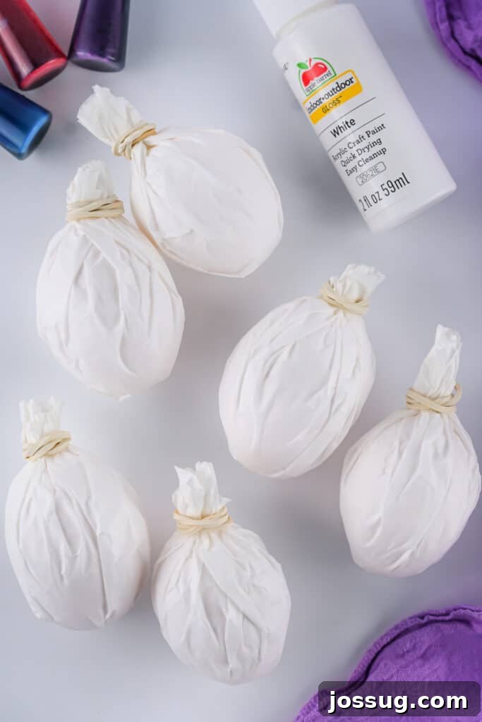 Cosmic Curiosities Uncovered 4 Hard boiled eggs individually wrapped in basket-style coffee filters.