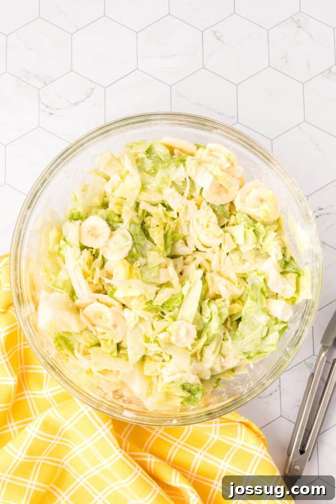 Grandma's Banana Lettuce Salad 7 The banana lettuce salad fully mixed and ready to be served.