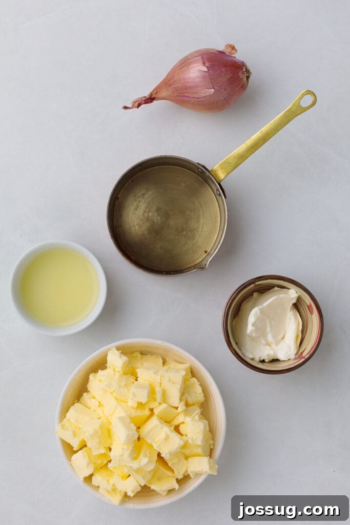 Zesty Lemon Butter Drizzle 3 Ingredients laid out on a kitchen counter, ready to make a silky lemon butter sauce or beurre blanc sauce recipe.