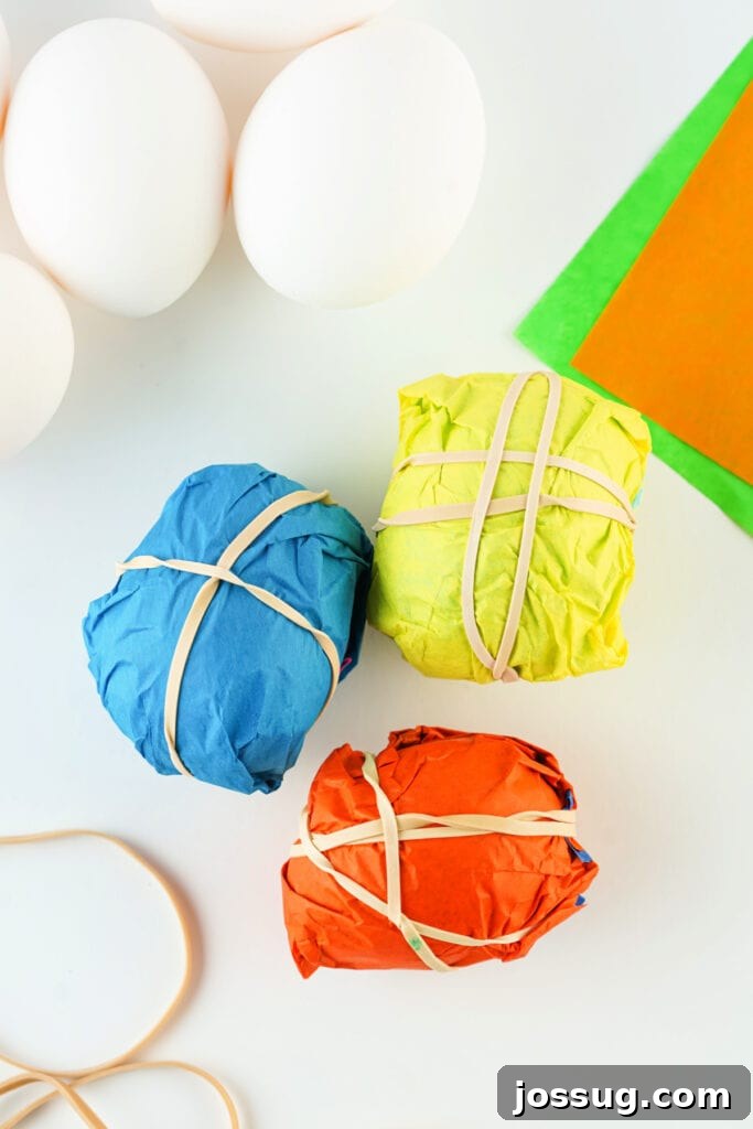 Watercolor Tissue Paper Easter Eggs 5 assorted colors of tissue paper wrapping hard boiled eggs