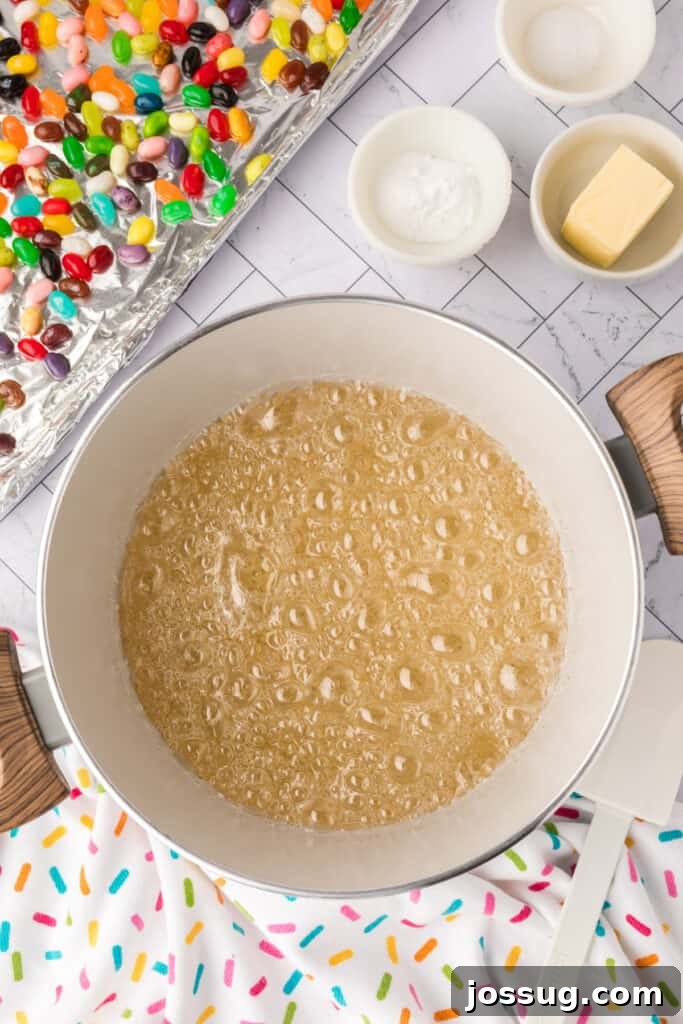 sugar, corn syrup, and water brought to a boil