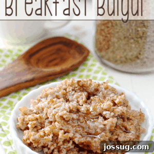 Brown Sugar Cinnamon Bulgur Bowl 3 Close-up of fluffy Brown Sugar and Cinnamon Breakfast Bulgur in a bowl, showing the warm texture and sweet spice.