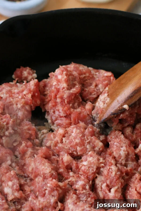 Hearty Homestyle Sausage Gravy 4 Brown and crumble the pork sausage in a skillet