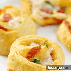 Pizza Pinwheels on a white plate, with a close up shown for texture.
