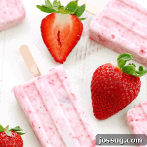 Dreamy Strawberry Yogurt Pops 5 Strawberry-Yogurt Popsicles with fresh strawberries.