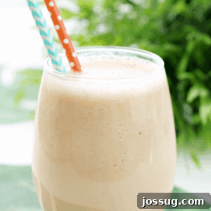 Close-up of the Jungle Cooler in a glass, showcasing its vibrant, creamy texture and tropical appeal.
