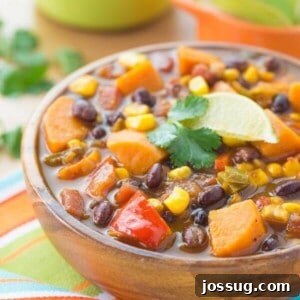 Soulful Sweet Potato and Black Bean Soup 2 Sweet Potato and Black Bean Soup in a brown bowl.