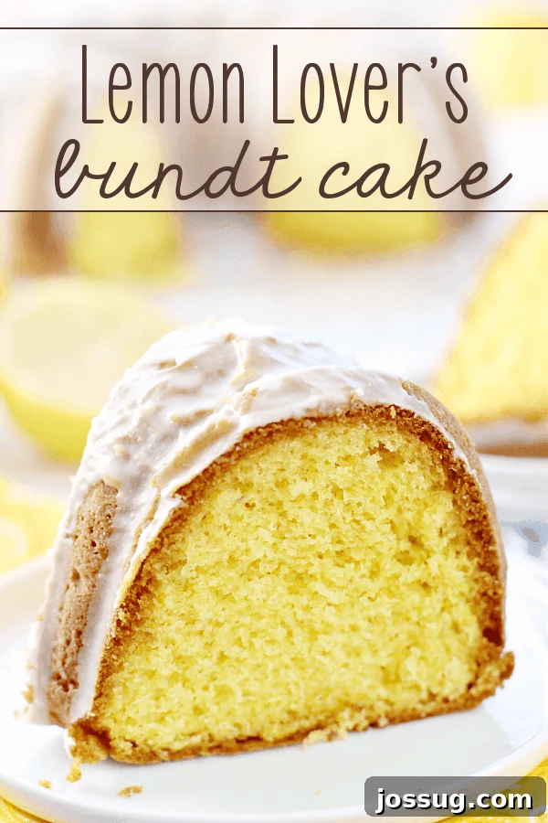 Lemon Lover's Bundt Cake slice on a white plate